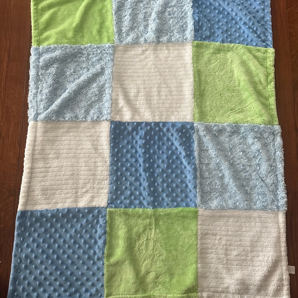 Soft Patchwork Kids Blanket - Blue, Green, and White